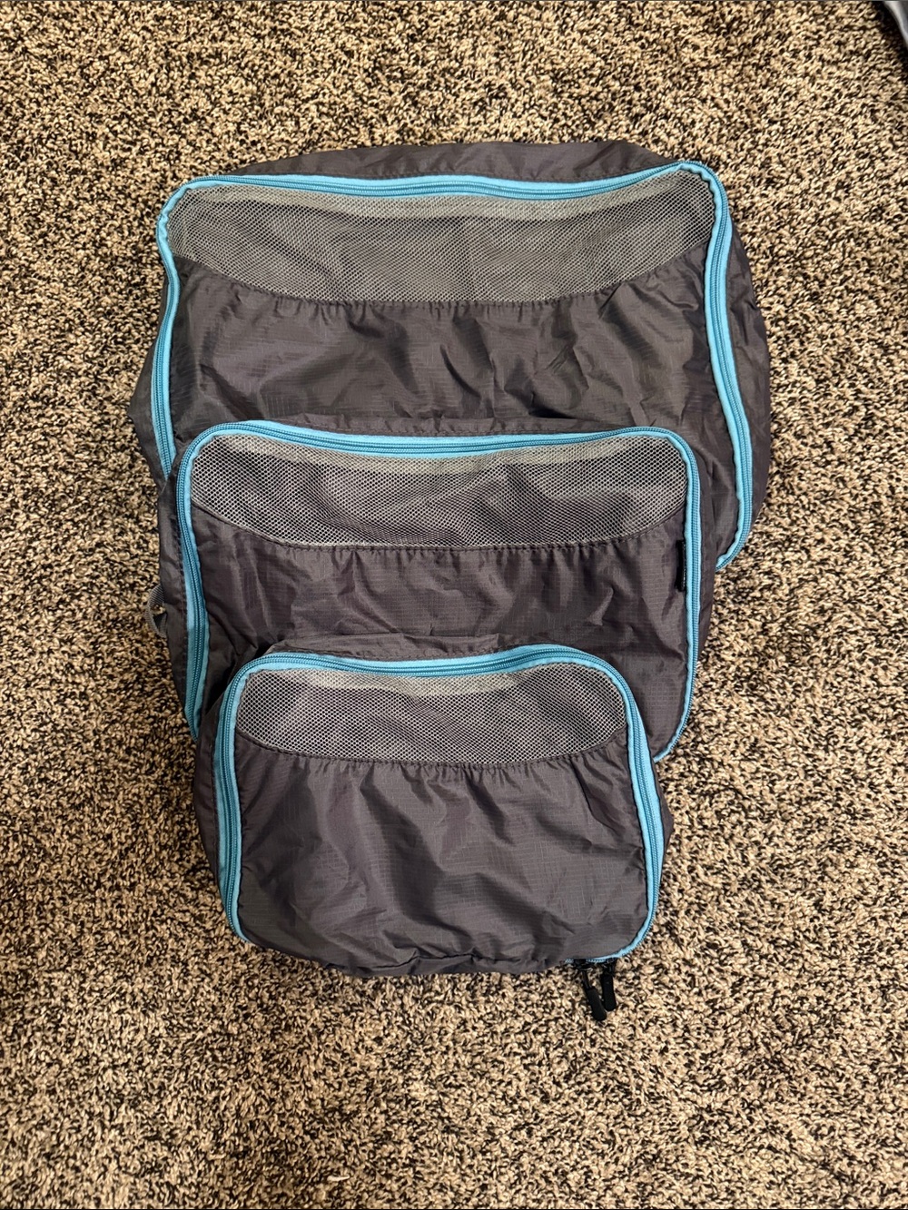 Gray and Blue Packing Cubes Set - Travel Organizer Bag